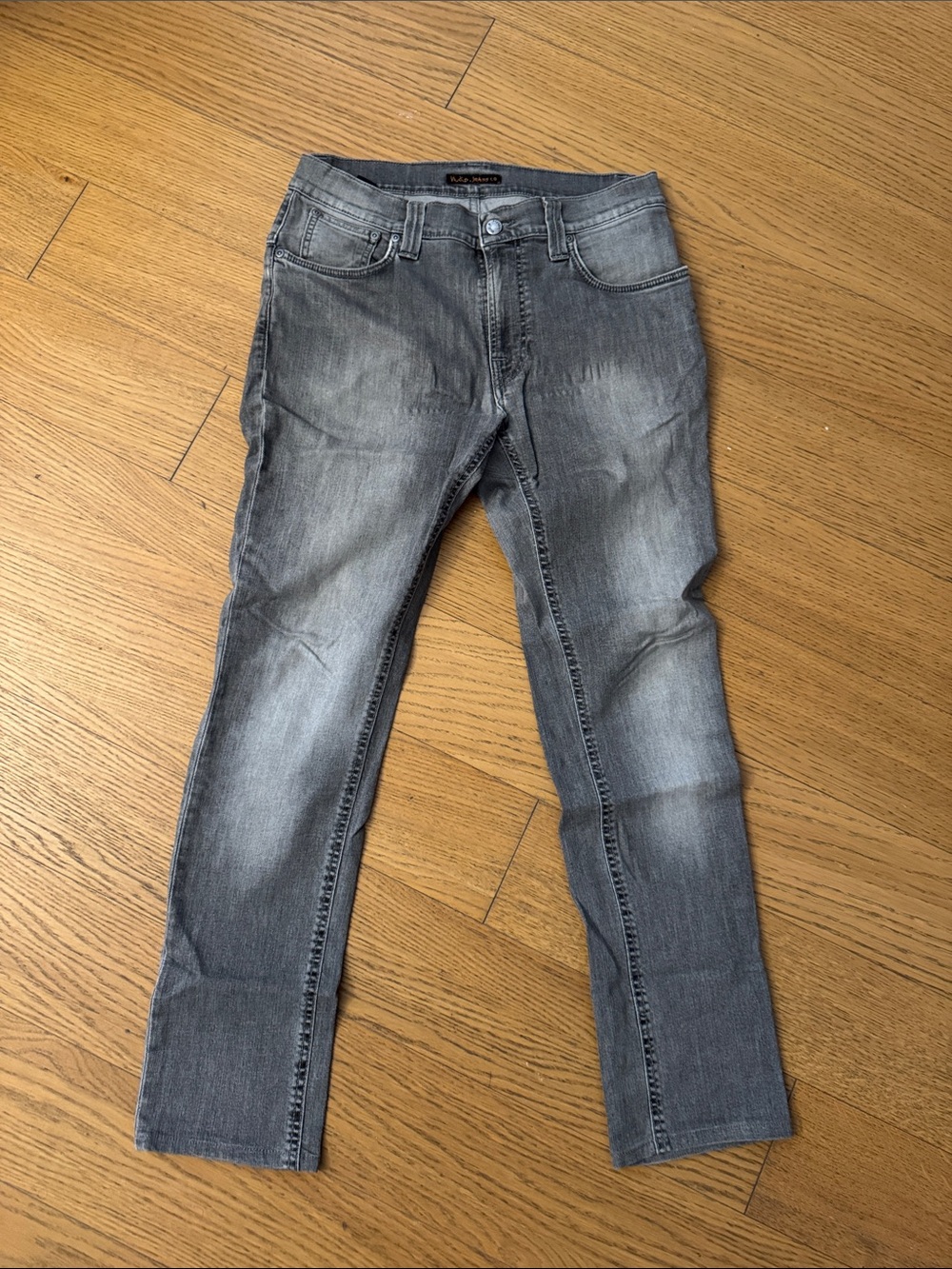 Nudie Jeans Grey Wash Denim Jeans with Orange Label